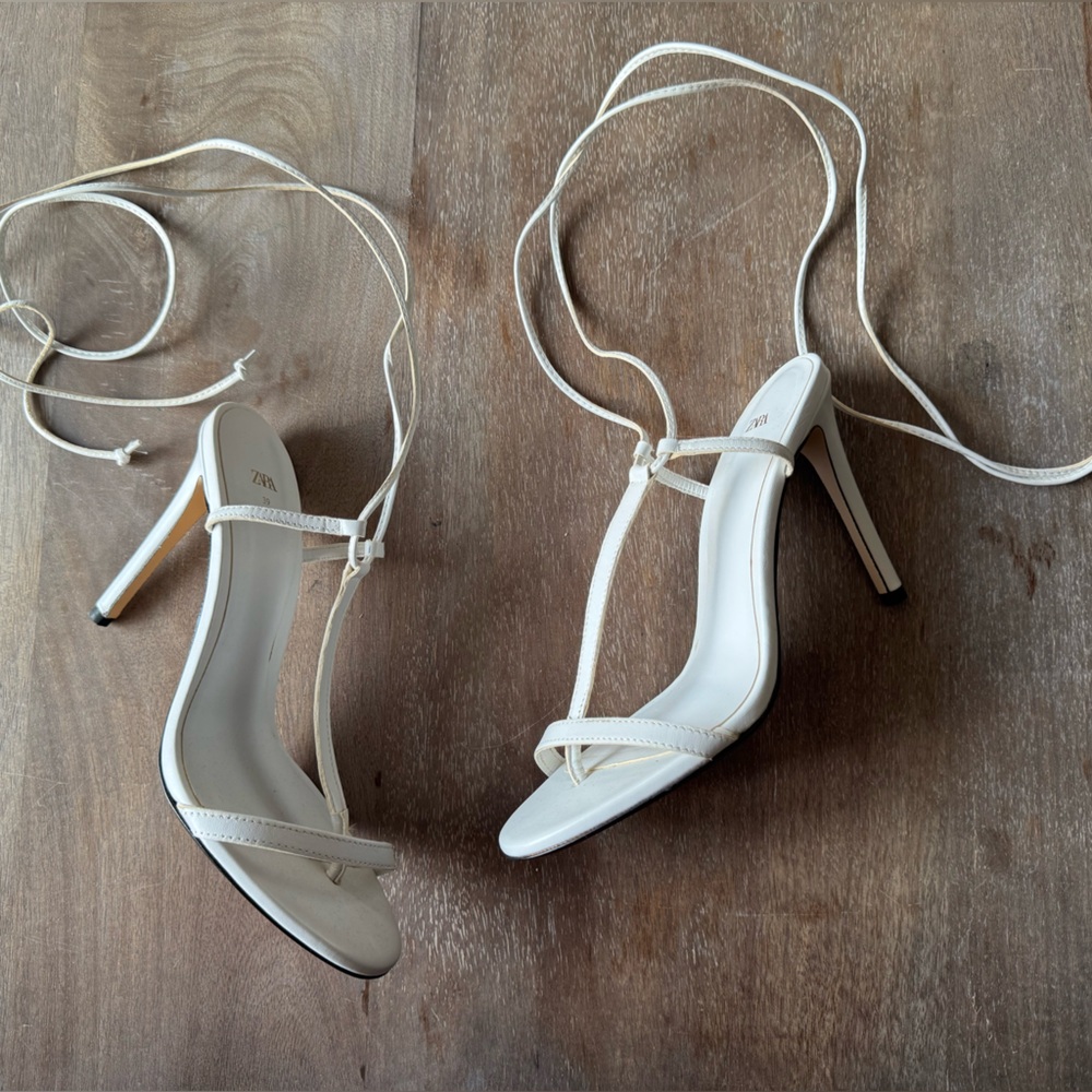 ZARA White Strappy Lace-Up Heels – Size 39